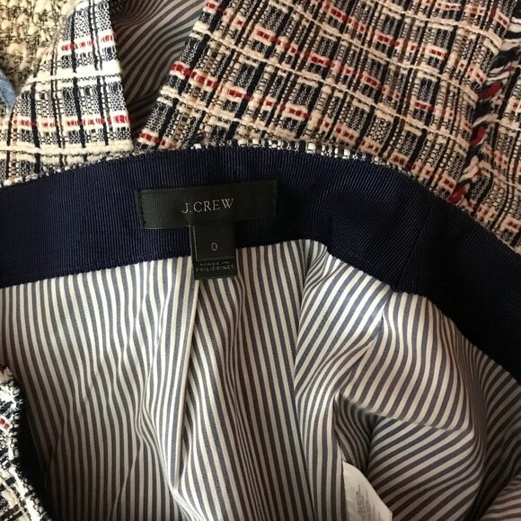 J.CREW Cotton Navy/White Tweed Pencil Skirt Size 0 - Picture 5 of 8